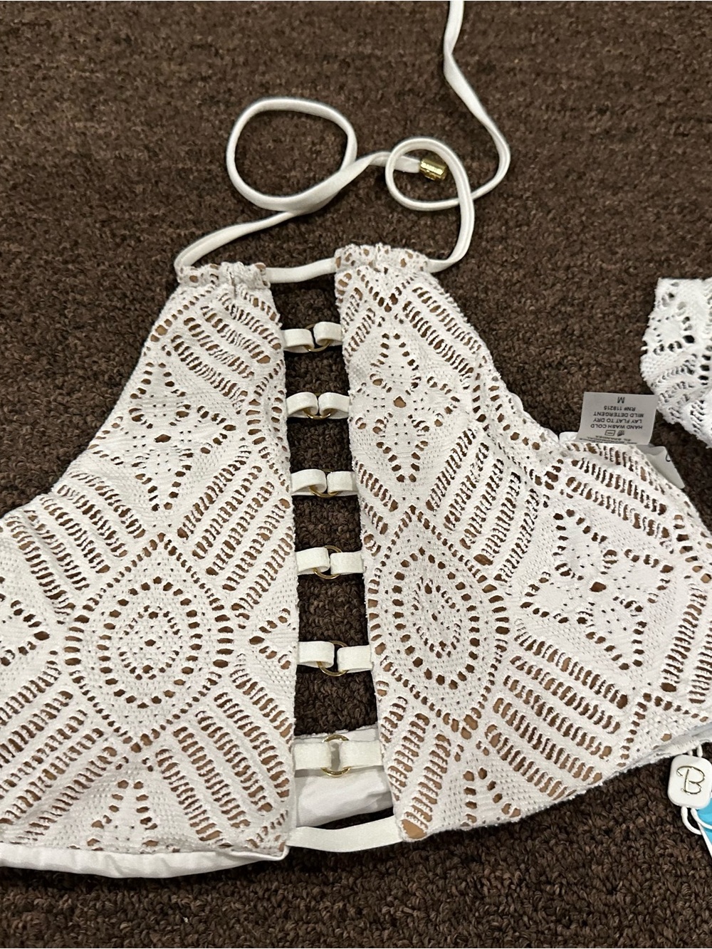 Beach Bunny White Crochet Bikini Set with Gold Ring Accents - Picture 5 of 6